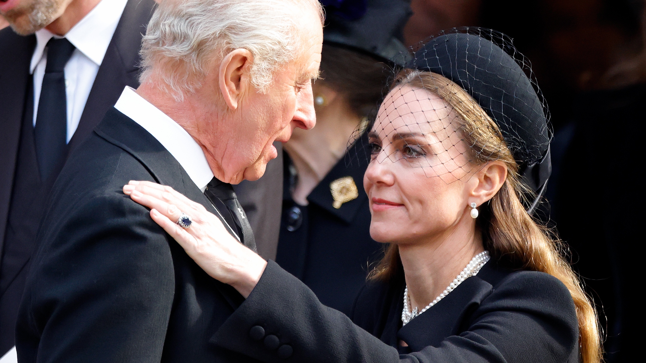 Catherine, Princess of Wales curtseys to King Charles III as they attend Katharine, Duchess of Kent's Requiem Mass service at Westminster Cathedral on September 16, 2025 in London, England. Katharine, Duchess of Kent was married to Prince Edward, Duke of Kent, a first cousin of Queen Elizabeth II. She died on September 4 at the age of 92 at Kensington Palace surrounded by her family. Having converted to Catholicism in 1994, her funeral takes place at Westminster Cathedral and is the first Catholic funeral to be held for a member of the royal family in modern British history. Her Royal Highness will be laid to rest at the Royal Burial Ground at Frogmore, Windsor. (Photo by Max Mumby/Indigo/Getty Images)