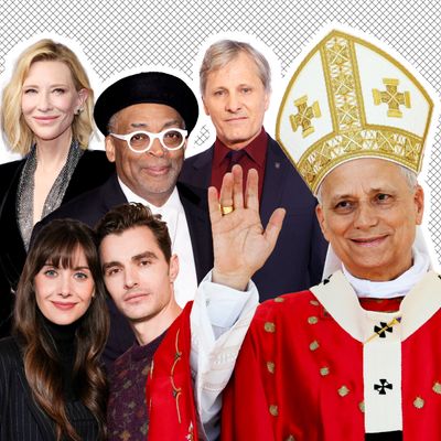 Pope Leo XIV and celebrities Dave Franco, Alison Brie, Spike Lee, Cate Blanchett, and Viggo Mortensen