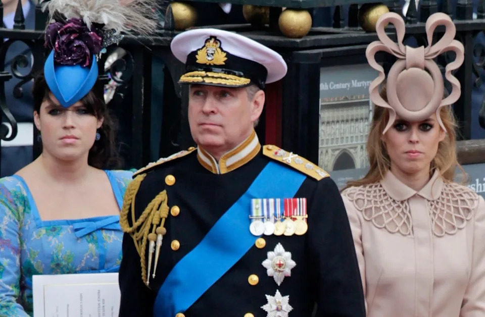 Andrew leaves Westminster Abbey after the wedding of Prince William to Catherine Middleton, in London on April 29, 2011. AP