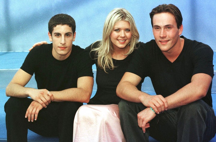 Actors Jason Biggs, Tara Reid and Chris Klein pose together on Sept. 11, 1999, at the 25th U.S. Movie Festival in Deauville, France.