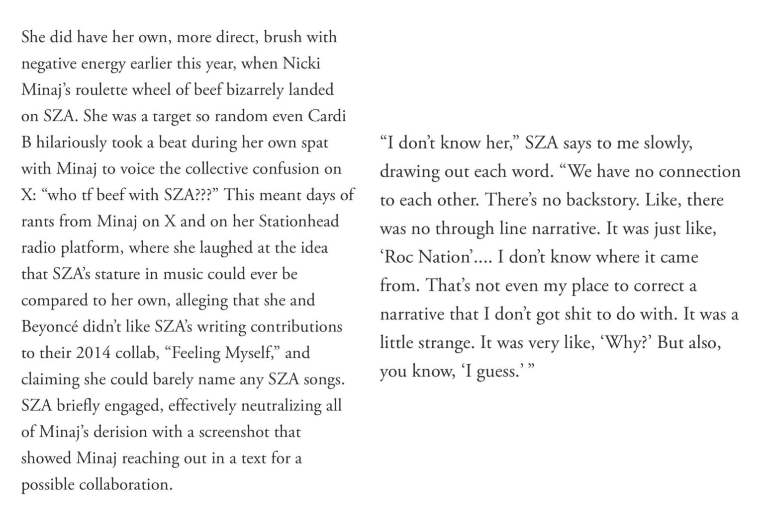 SZA talks to GQ about Nicki Minaj beefing with her online: “I don’t know her”