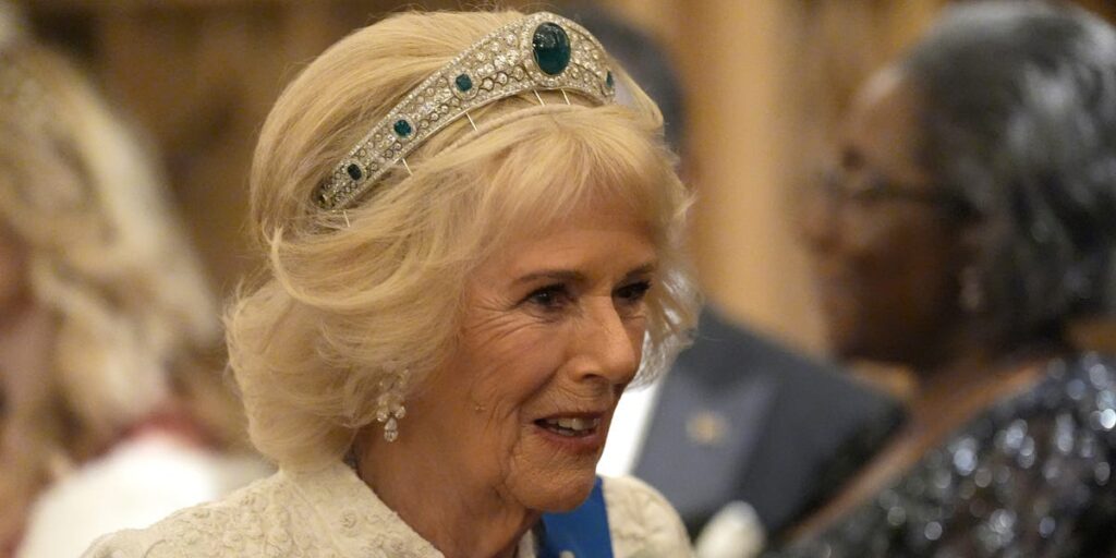 Queen Camilla Wears Greville Emerald Kokoshnik Tiara for Diplomatic Corps Reception at Windsor Castle Queen Camilla Wears Greville Emerald Kokoshnik Tiara for Diplomatic Corps Reception at Windsor Castle