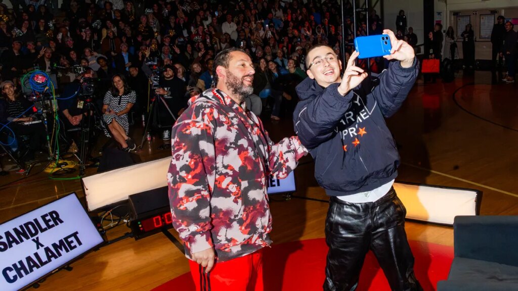 Timothée Chalamet, Adam Sandler have career chat, play basketball