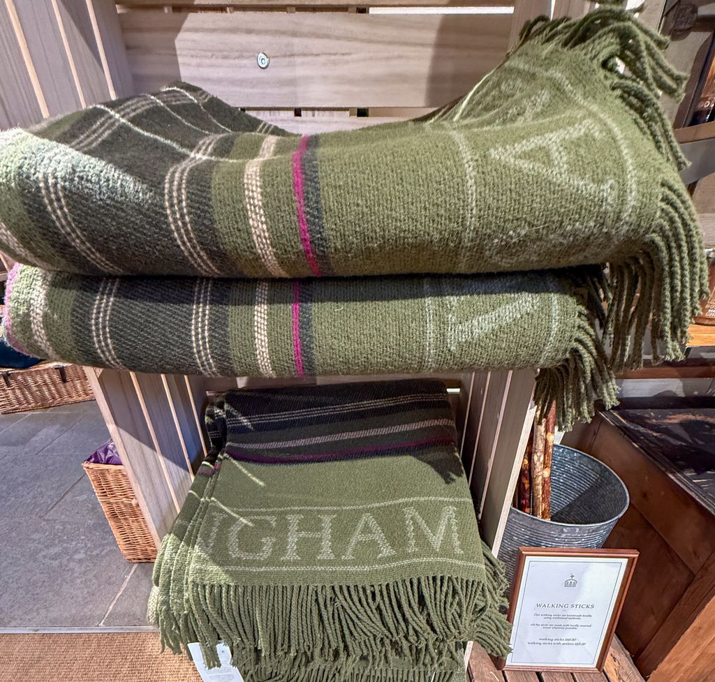 Woollen blankets on sale at the Sandringham Estate made from sheep owned by the King