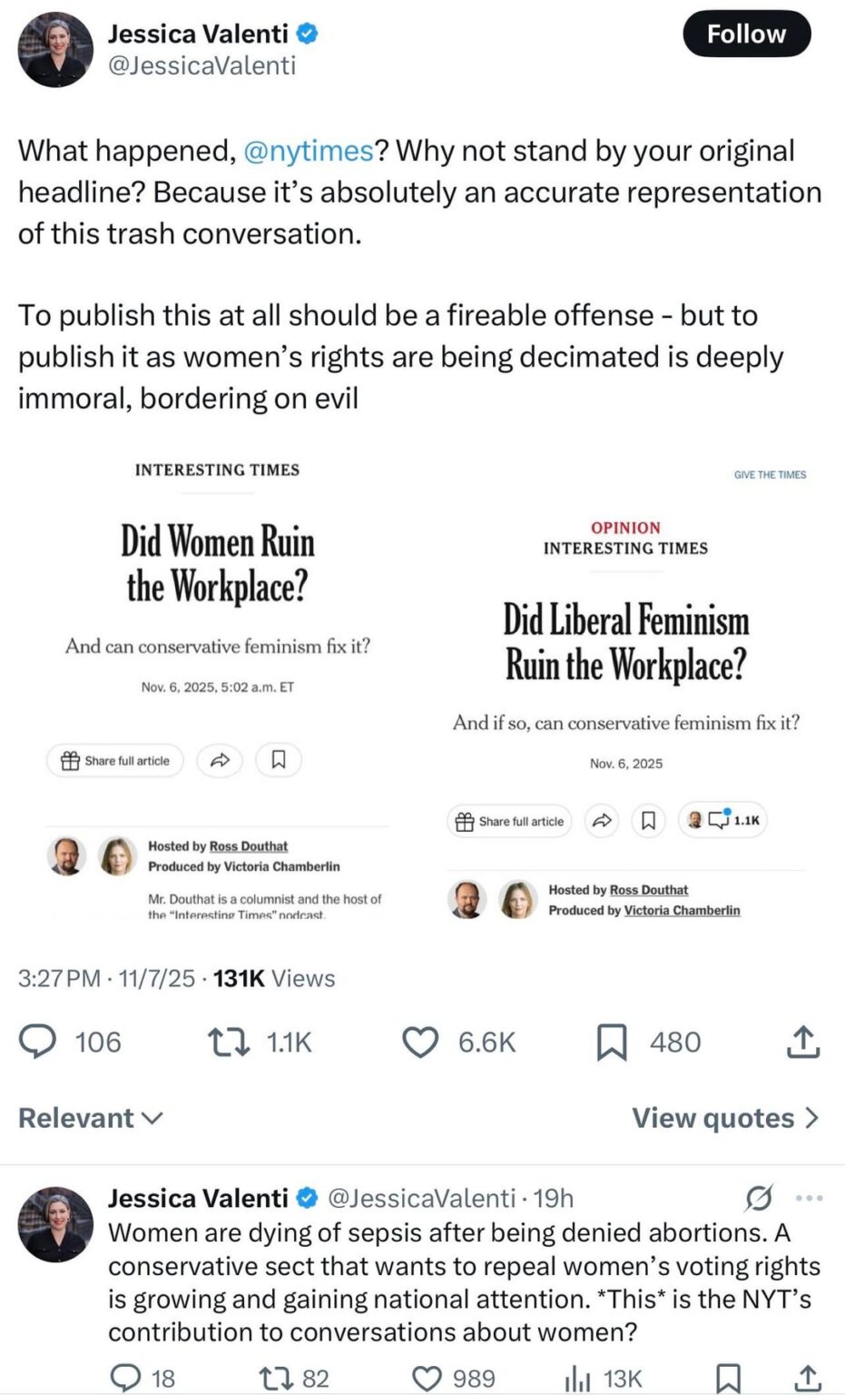 The New York Times is being called out for publishing an op-ed initially titled “Did Women Ruin the Workplace?” and later edited to “Did Liberal Feminism Ruin the Workplace?”