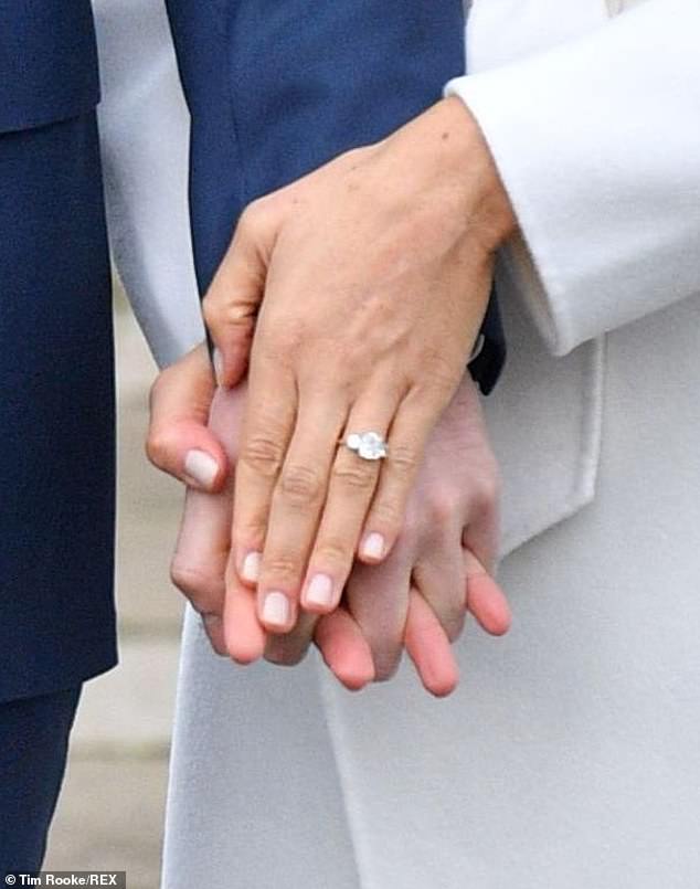 Harry revealed that he proposed to Meghan with a ring with a centre diamond ethically sourced from Botswana, where they had fallen in love, with two outer diamonds from his late mother Princess Diana's collection