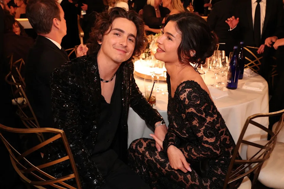 Kylie Jenner is reportedly “very excited” to be spending Thanksgiving with her boyfriend Timothée Chalamet. Golden Globes 2024 via Getty Images