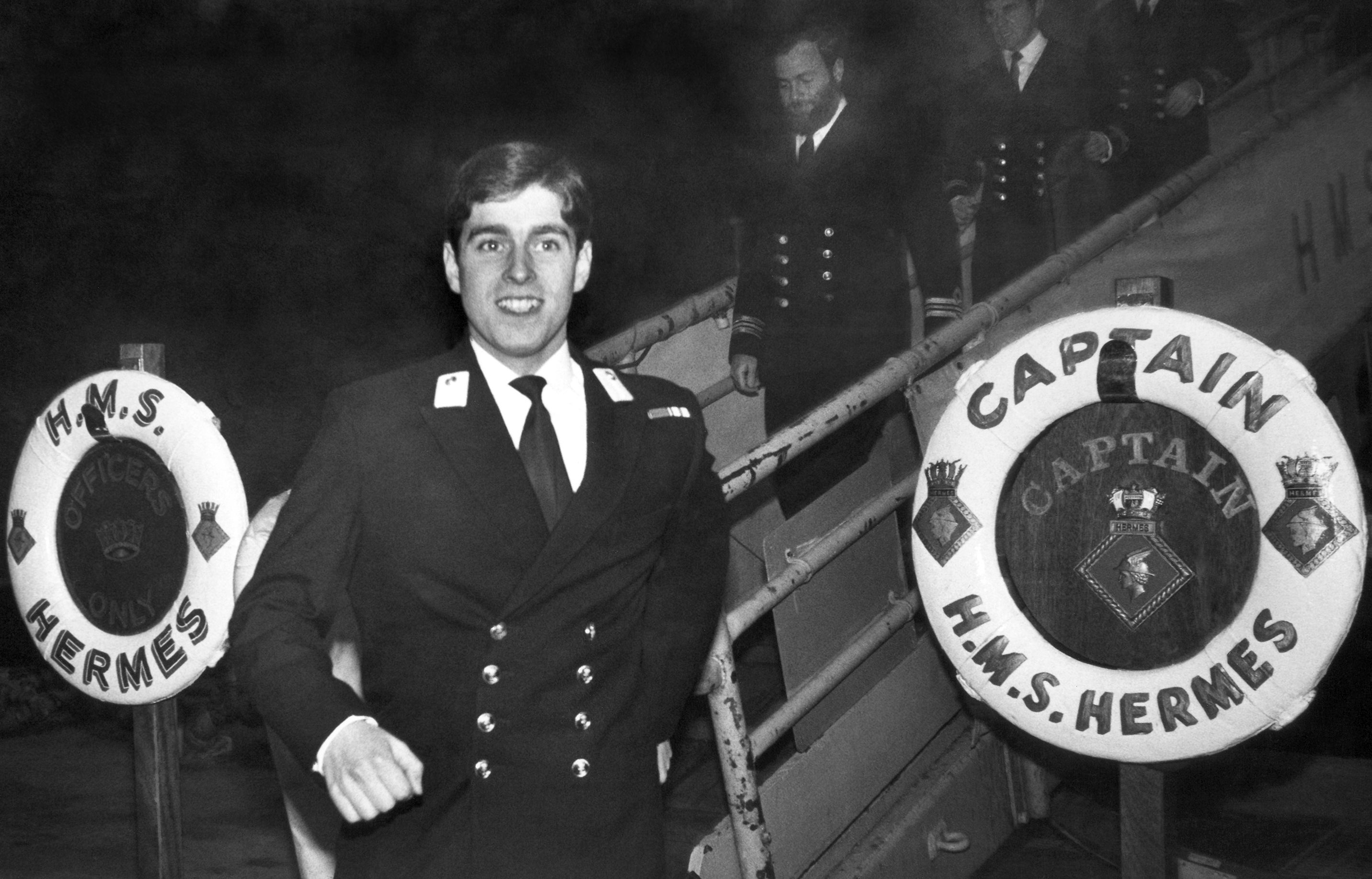 Andrew strides along the dock at Pensacola Naval Base in Pensacola, Florida on Feb. 23, 1980 as he prepares for shore leave