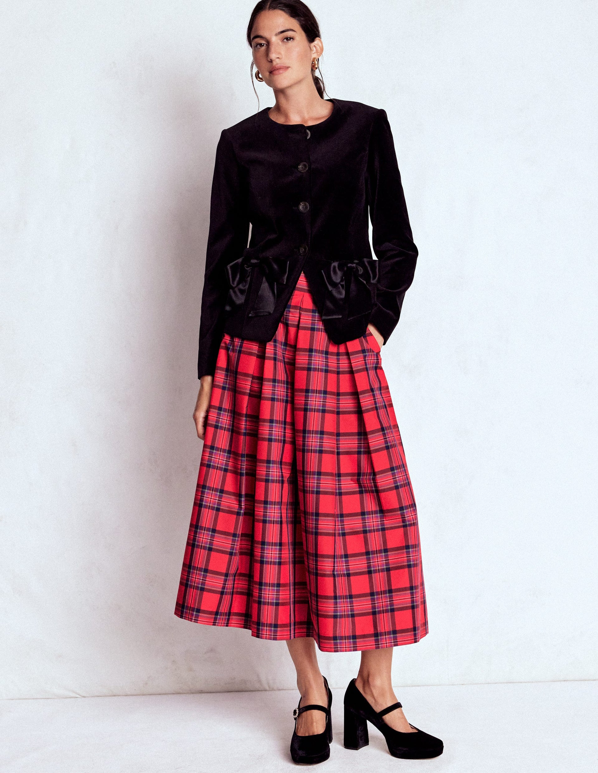 Verity Tartan Midi Skirt-Red, Navy &amp; Purple Brand Check
