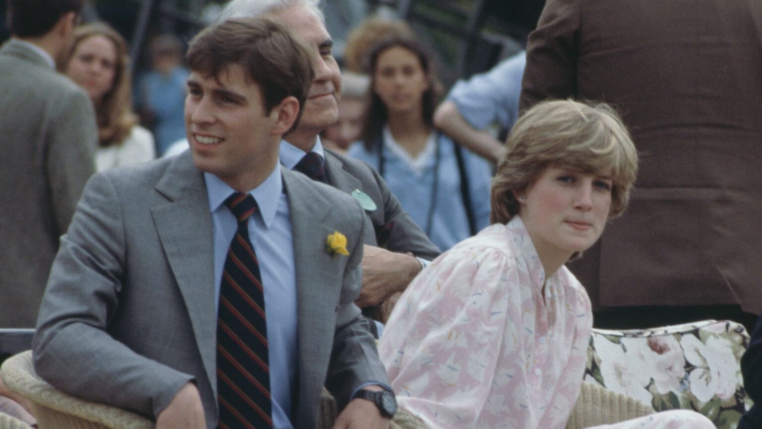 Prince Andrew, Princess Diana, and Prince Charles at the Cartier International polo match in Windsor in July 1981