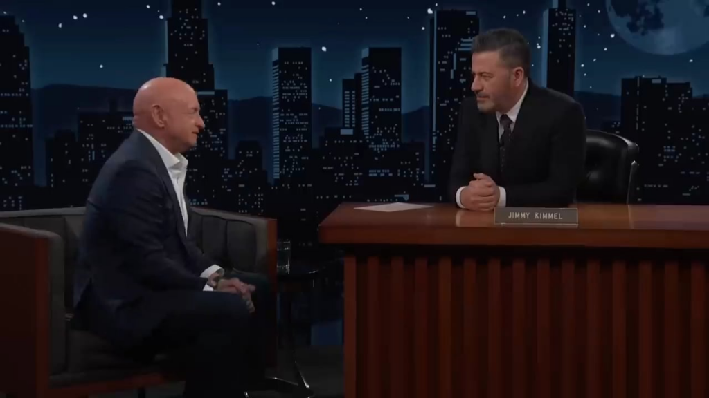 Sen. Mark Kelly on Jimmy Kimmel Live about President Trump calling for his execution: "He's trying to get some fear out there. And fear can be contagious. But what also can be contagious is courage and patriotism."
