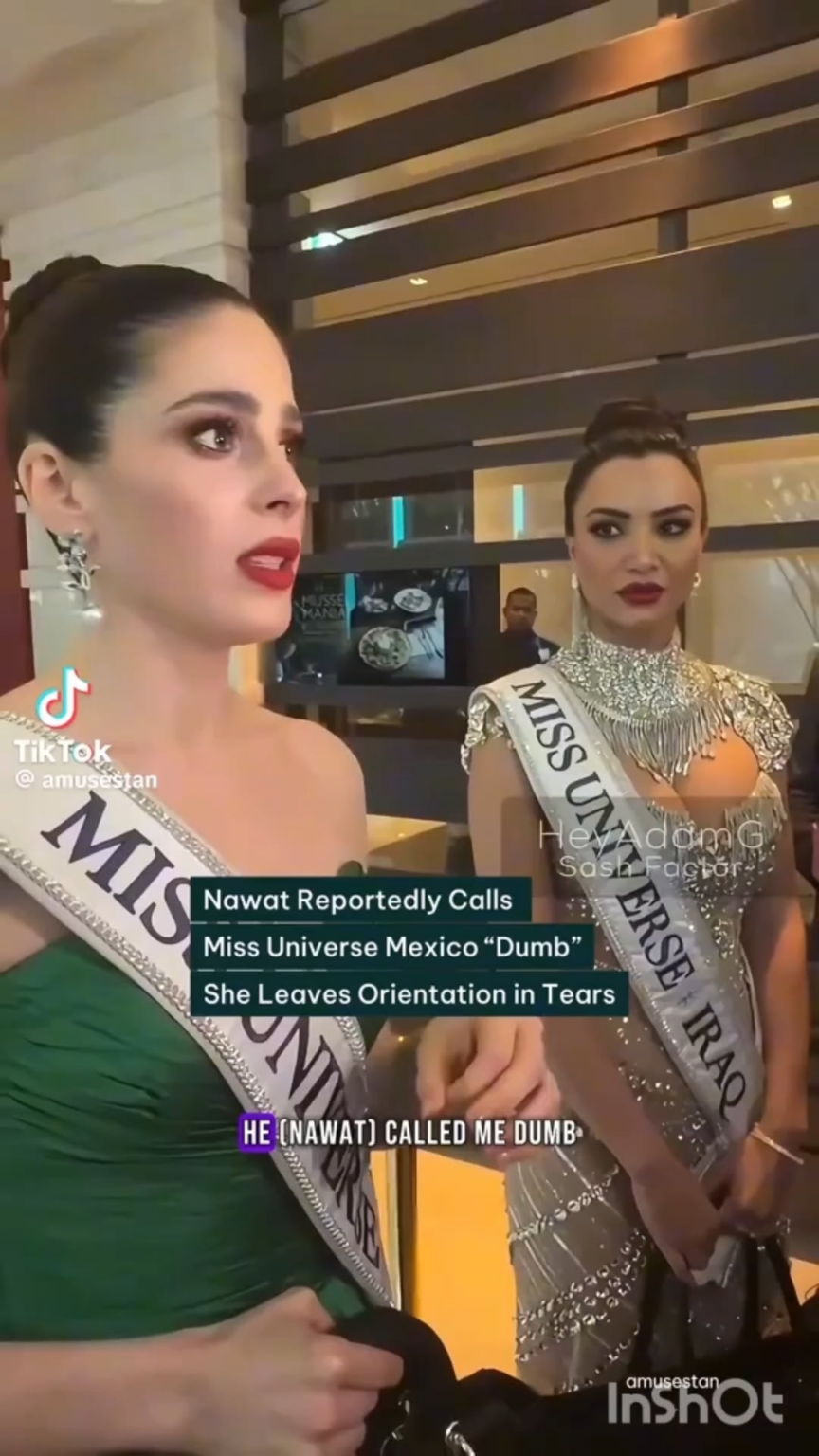 Miss Univer Mexico, Fátima Bosch and Miss Universe 2024, Victoria Kjær, walked out of after the MU Excecutive Director, Nawat Itsaragrisil, lashed out against Fatima: "Doesn't matter if you have a big dream, if that takes away your dignity, you need to go"