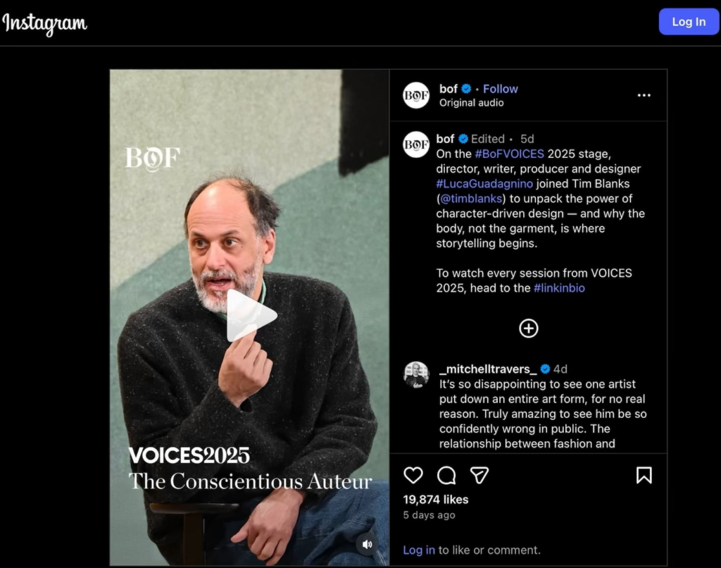 Luca Guadagnino for The Business of Fashion: Costume designers “tend to think in terms of the garment” while “designers of fashion think in terms of the body who wears them”. Costume designers are responding in the comments of the post on IG Luca Guadagnino for The Business of Fashion: Costume designers “tend to think in terms of the garment” while “designers of fashion think in terms of the body who wears them”. Costume designers are responding in the comments of the post on IG