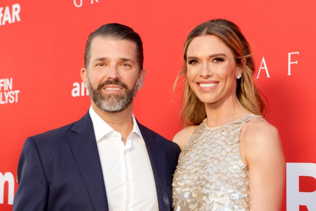 PALM BEACH, FLORIDA - MARCH 15: (L-R) Donald Trump Jr. and Bettina Anderson attend amfAR Palm Beach Gala on March 15, 2025 in Palm Beach, Florida. (Photo by Mireya Acierto/Getty Images for amfAR)