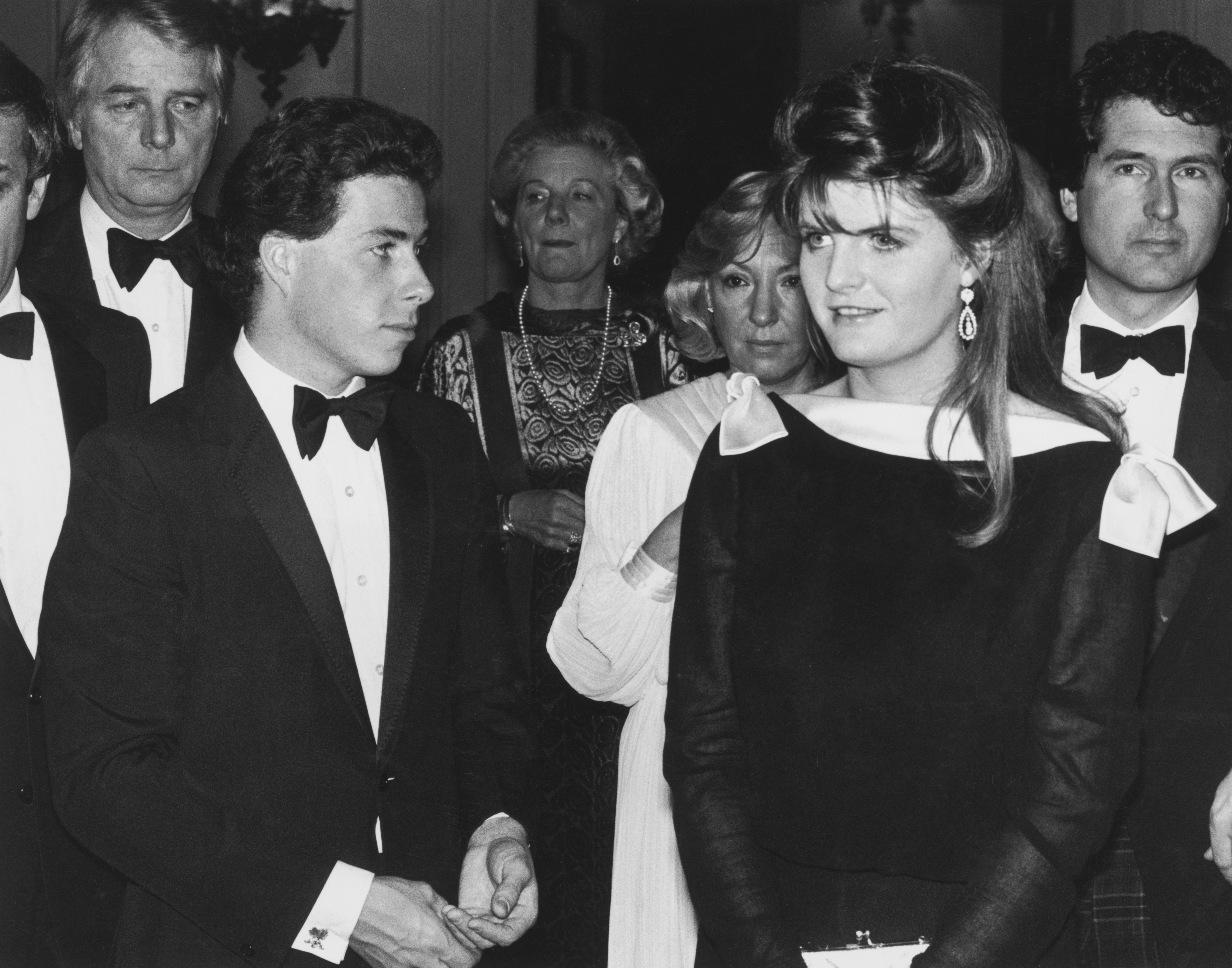 David Armstrong-Jones and Susannah Constantine in black tie at a party