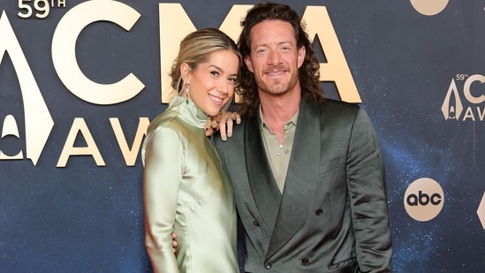 Hayley Stommel and Tyler Hubbard attend the 59th Annual CMA Awards at Music City Center on November 19, 2025 in Nashville, Tennessee. (Getty Images via AFP)