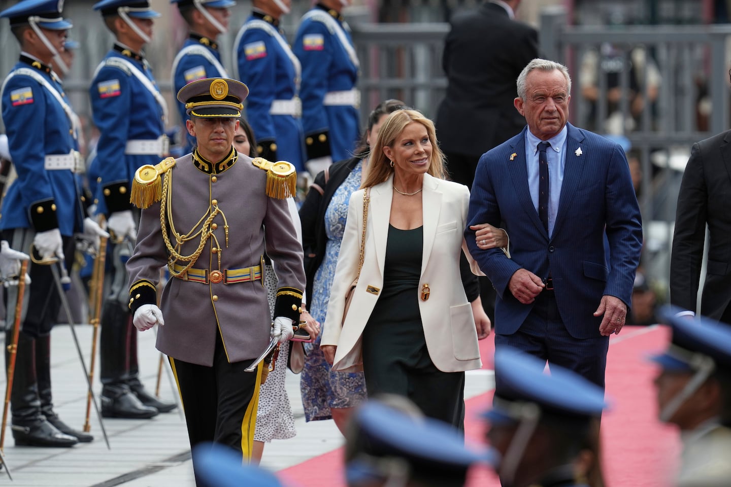 US Secretary of Health and Human Services Robert Kennedy Jr. and his wife Cheryl Hines arrived for the swearing-in ceremony for a second term of Ecuador's President Daniel Noboa in Quito, Ecuador, on May 24.