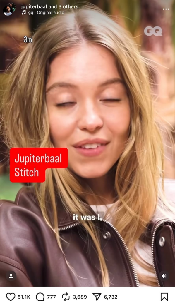 Christina Ricci, SZA and Aimee Lou Wood like IG reel calling out Sydney Sweeney. Christina Ricci also commented 100%.
