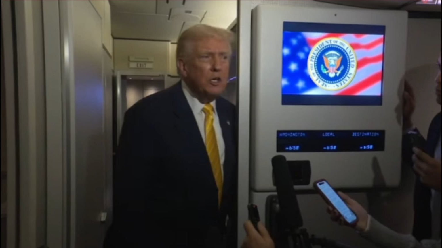Trump tells female journalist at press conference on Air Force One to "quiet, piggy" as she tries to ask him about Epstein files