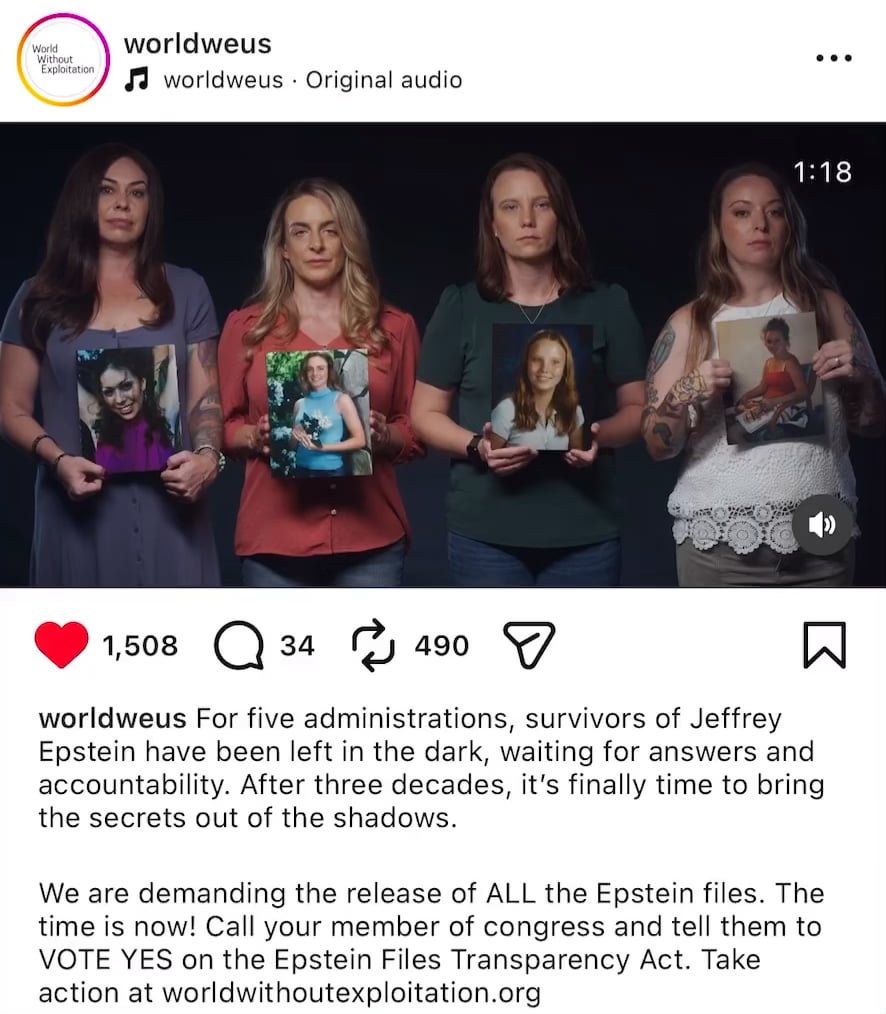 Survivors of Jeffrey Epstein have released a PSA with World Without Explotation to call on Congress to release the Epstein files: “After three decades, it’s finally time to bring the secrets out of the shadows. We are demanding the release of ALL the Epstein files.”