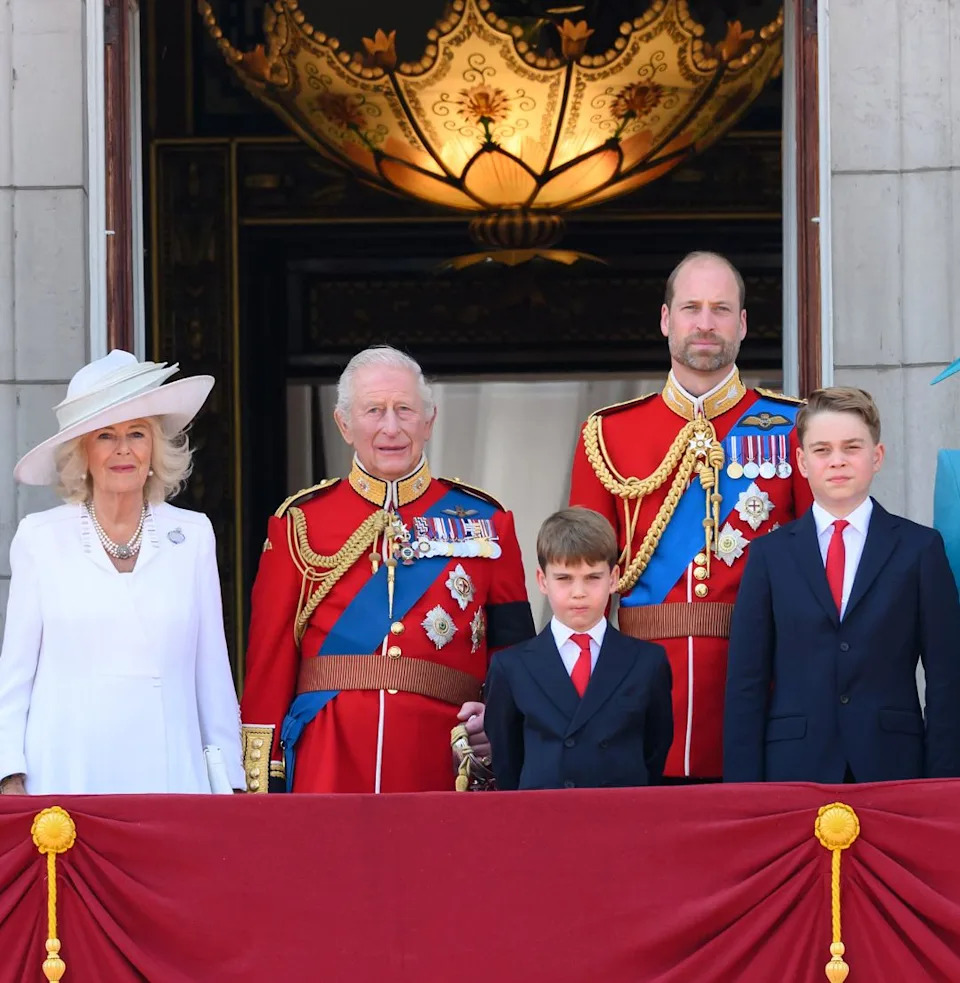 King Charles and members of the Royal Family on the balcony of Buckingham Palace at Trooping the Colour .