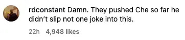 Comment about someone named Che not including humor in a post, gaining substantial attention