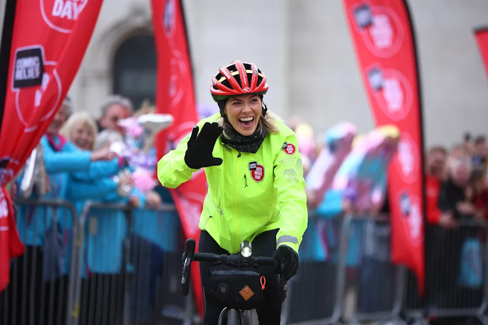 Singer and Radio DJ, Mollie King completed a solo 500km cycle across England to raise money for Red Nose Day. (Getty Images)