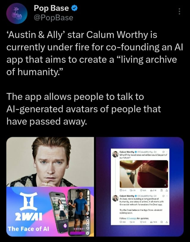 ‘Austin & Ally’ star Calum Worthy receives criticism for co-founding an AI app that allows users to talk to avatars of people that passed away