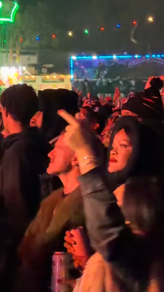 Rihanna spotted at the 2025 Camp Flog Gnaw Festival sipping from a stainless-steel champagne flute.