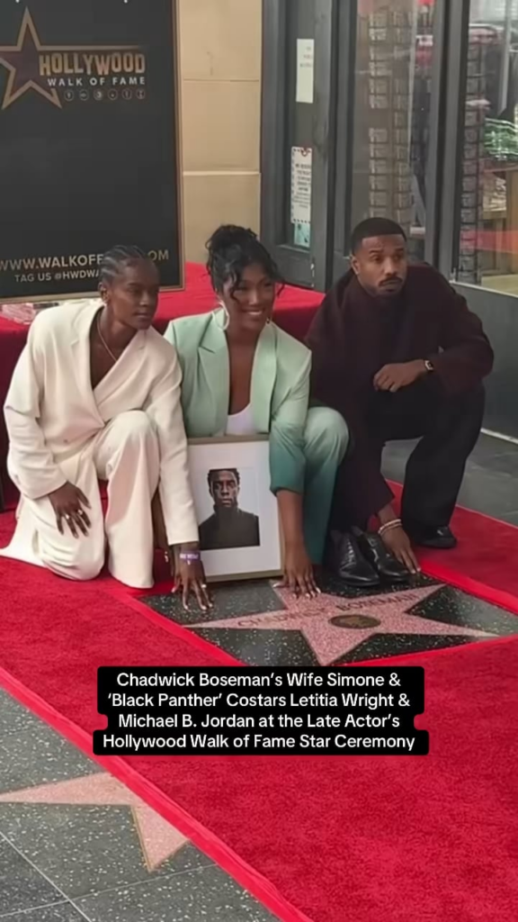Michael B Jordan has emotional moment alongside Chadwick Boseman's wife Simone Ledward at the late actor's Hollywood Walk of Fame ceremony