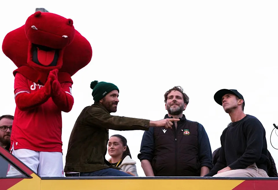 Nick Potts/PA Images via Getty Ryan Reynolds, Humphrey Ker and Rob Mac on May 2, 2023