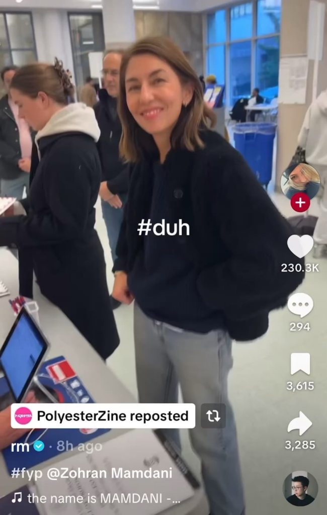 Sofia Coppola votes for Zohran Mamdani according to TikTok posted by her daughter Romy Mars