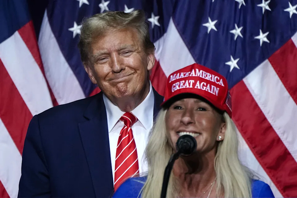 Marjorie Taylor Greene has gone from a staunch MAGA loyalist to becoming more critical of Donald Trump. / Elijah Nouvelage/AFP via Getty Images