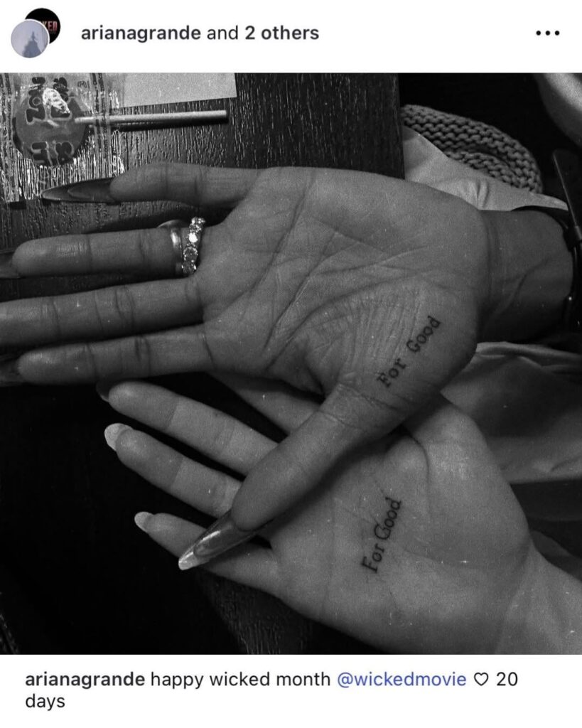 Ariana Grande shares a look at her matching ‘For Good’ tattoo with Cynthia Erivo.
