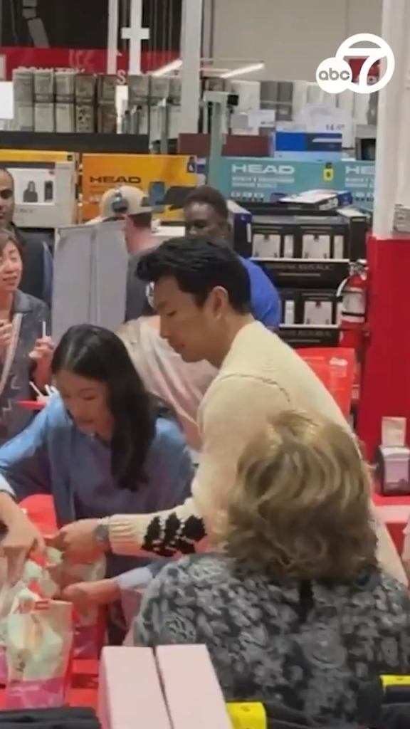 Simu Liu at a Costco in Danville, California, serving up dumpling samples from Chinese food brand MìLà (he's CCO)