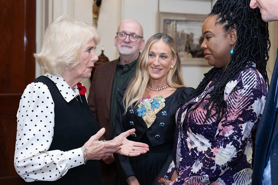 Stefan Rousseau - Pool / Getty Queen Camilla and Sarah Jessica Parker at Clarence House on Nov. 11, 2025