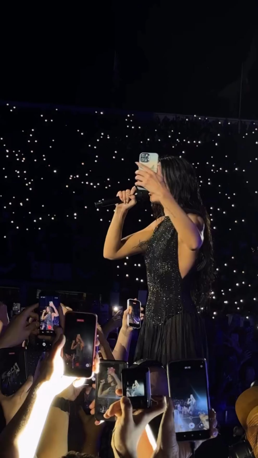 Dua Lipa performing "Be The One" with fans at the National Stadium in Santiago, Chile!