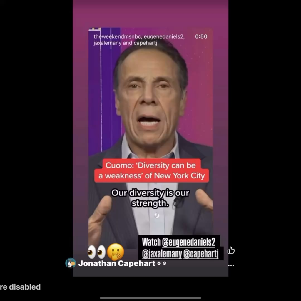 “Diversity can be our weakness”, says Andrew Cuomo as he calls his black interviewer by the name of the other black host.