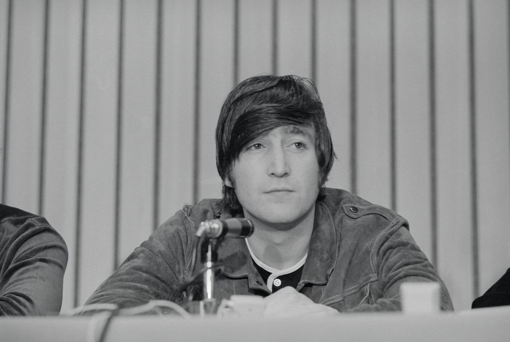 John Lennon speaks at a press conference held after Beatles performance in Portland