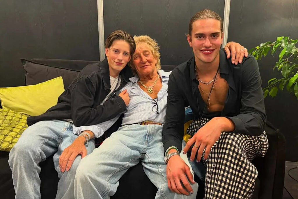 Rod Stewart's Sons Aiden, 14, and Alastair, 19, Look All Grown Up as They Pose with Dad for Rare Snap Backstage at His Show