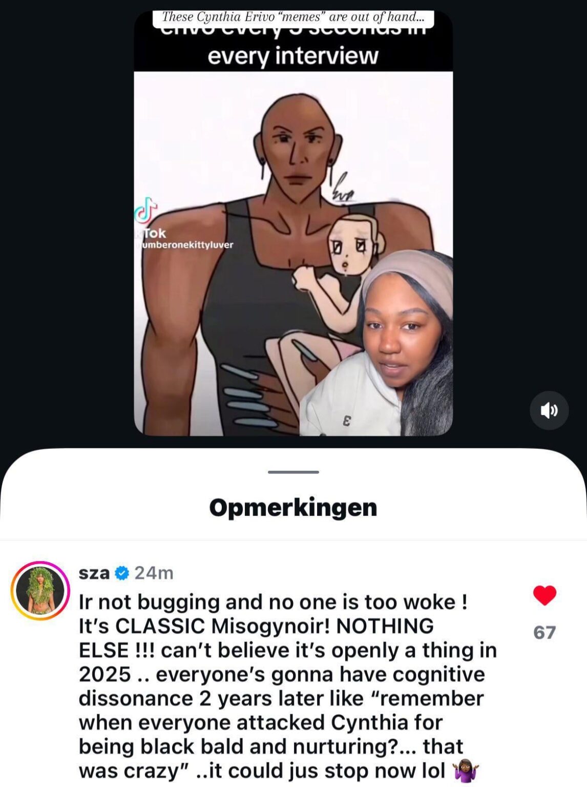 SZA condemns the “classic misogynoir” Cynthia Erivo has faced
