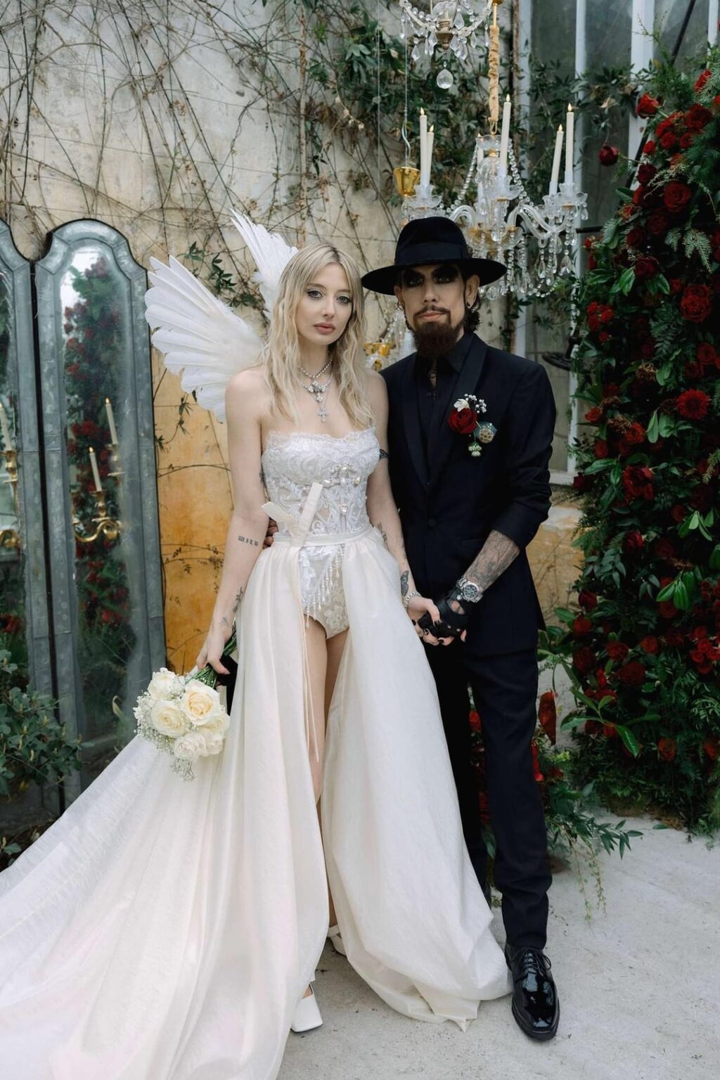 In March 2025, rockstar Dave Navarro married actress Vanessa DuBasso at a gothic ceremony in Stranraer, Scotland. DuBasso wore three custom looks from Grace + Ivory. Navarro was dressed in a suit from Generation Tux.