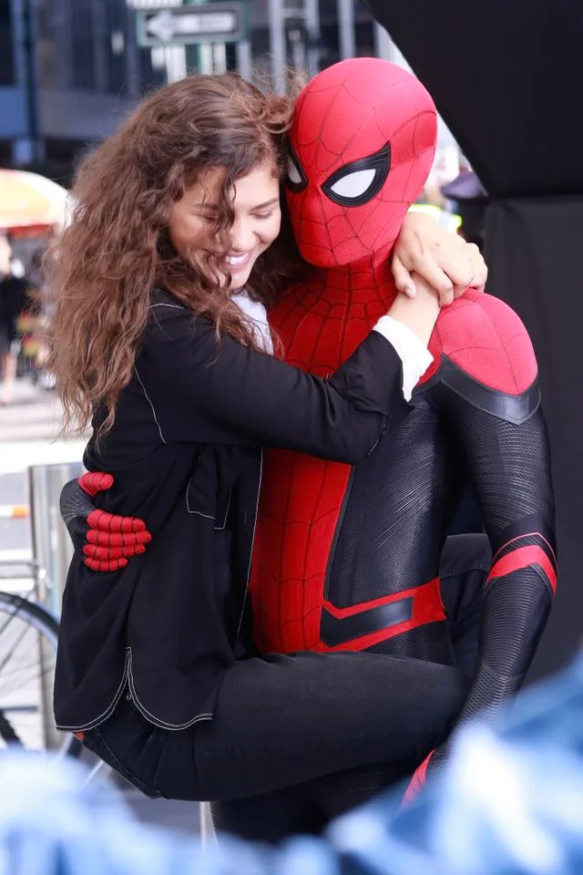 Getty Images Tom Holland and Zendaya are seen filming 'Spider-Man' on October 12, 2018 in New York City