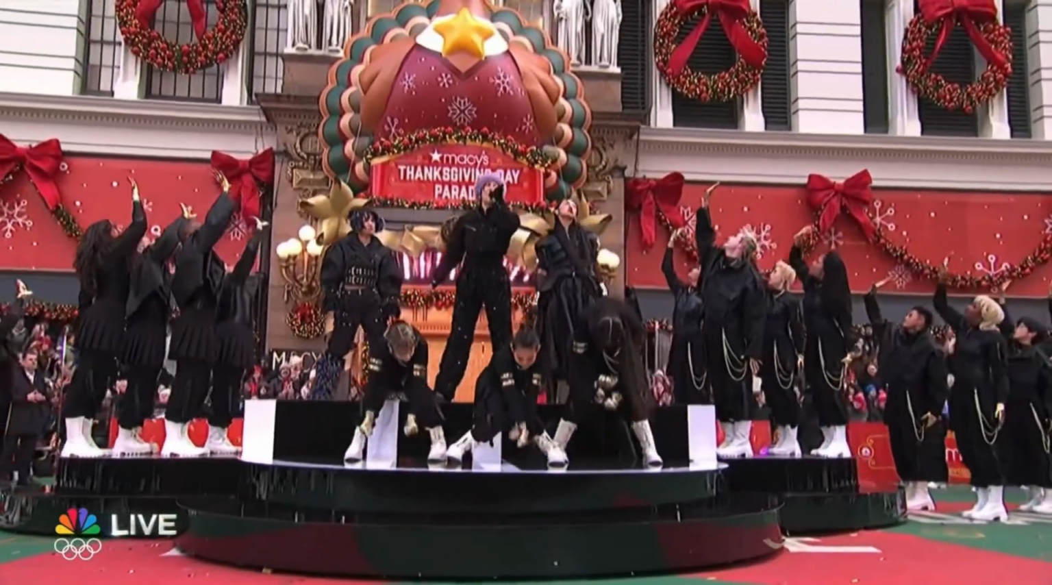 Ejae, Audrey Nuna, and Rei Ami perform "Golden" at Macy's Thanksgiving Parade
