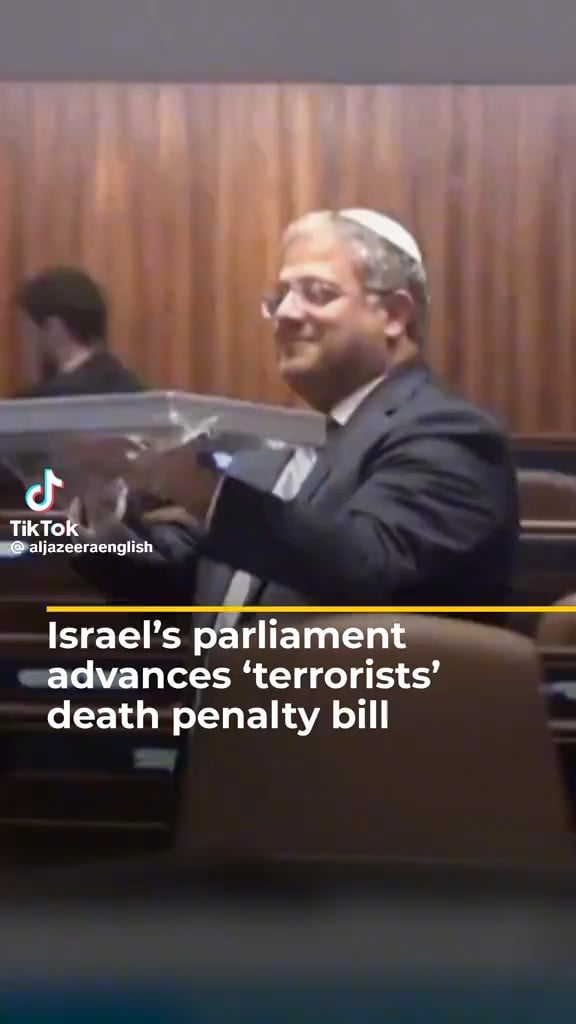 Israel's parliament has passed the first reading of a bill proposing the death penalty for those it deems to be terrorists acting against the state - meaning it will be used against Palestinians convicted of attacks on Israelis. Minister, Itamar Ben-Gvir - celebrated by handing out sweets