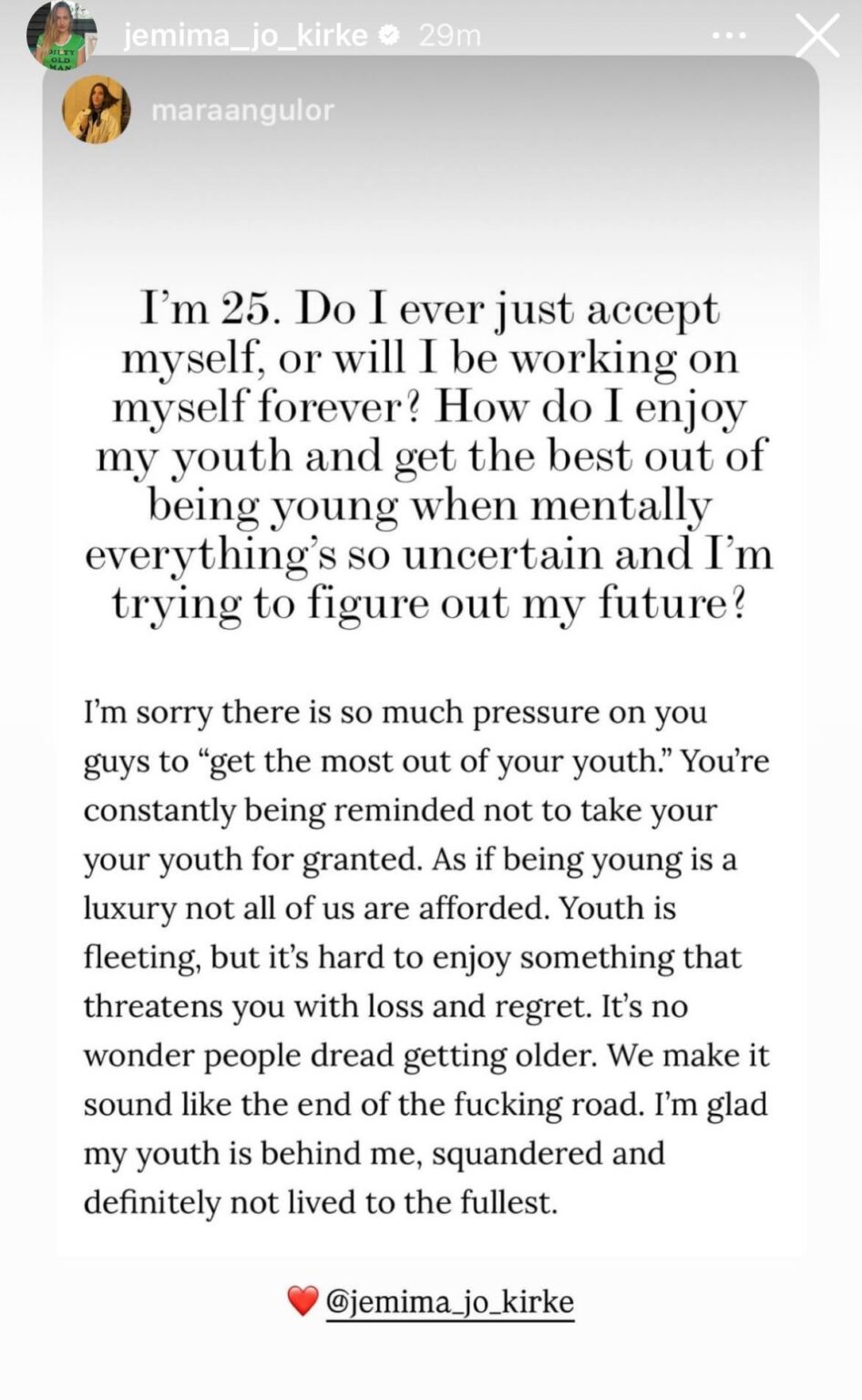 Jemima Kirke on the fear of aging (from her Tender Tips advice column)