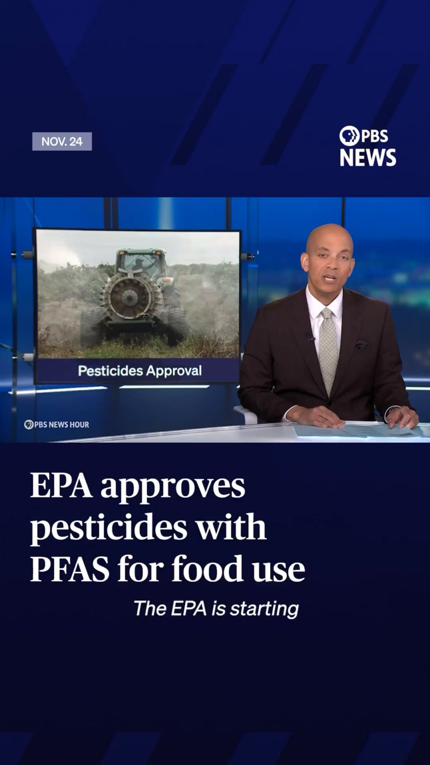 The EPA is starting to allow the use of pesticides containing PFAS on food. The move is part of an effort to roll back regulations on PFAS — known as forever chemicals bc they don’t easily break down in the environment. Last week, the agency approved the use of 2 new pesticides that qualify as PFAS The EPA is starting to allow the use of pesticides containing PFAS on food. The move is part of an effort to roll back regulations on PFAS — known as forever chemicals bc they don’t easily break down in the environment. Last week, the agency approved the use of 2 new pesticides that qualify as PFAS