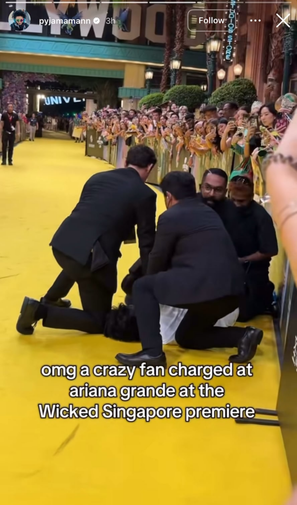Self described troll brags about being free after accosting Ariana Grande at Singapore premiere of ‘Wicked: For Good’