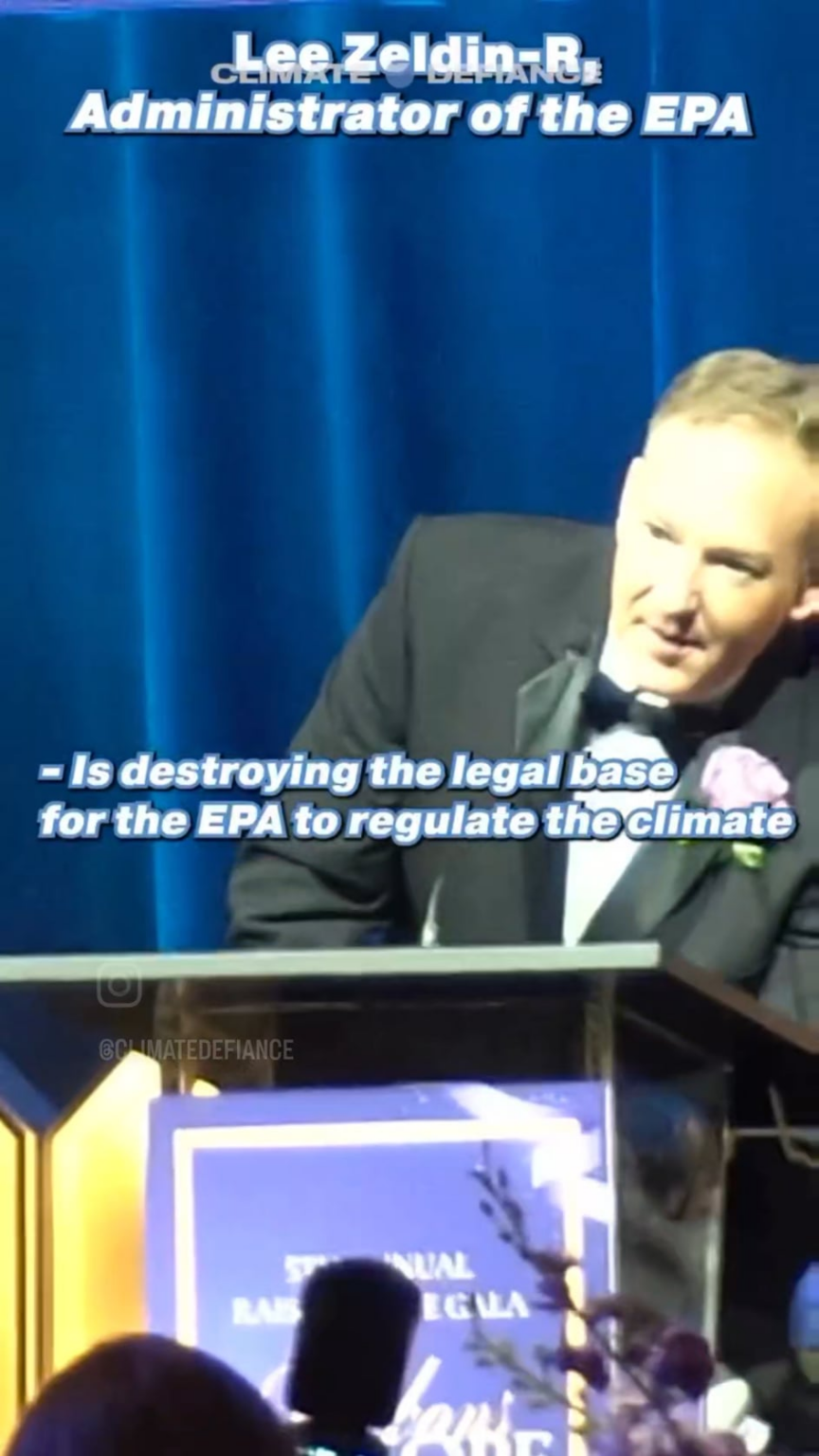 New York Cancer Foundation Gala honoured EPA Admin Lee Zeldin who is indirectly causing cancer by rolling back on protections against carcinogens. Climate Protestors gave him a toast and were removed with force by security.