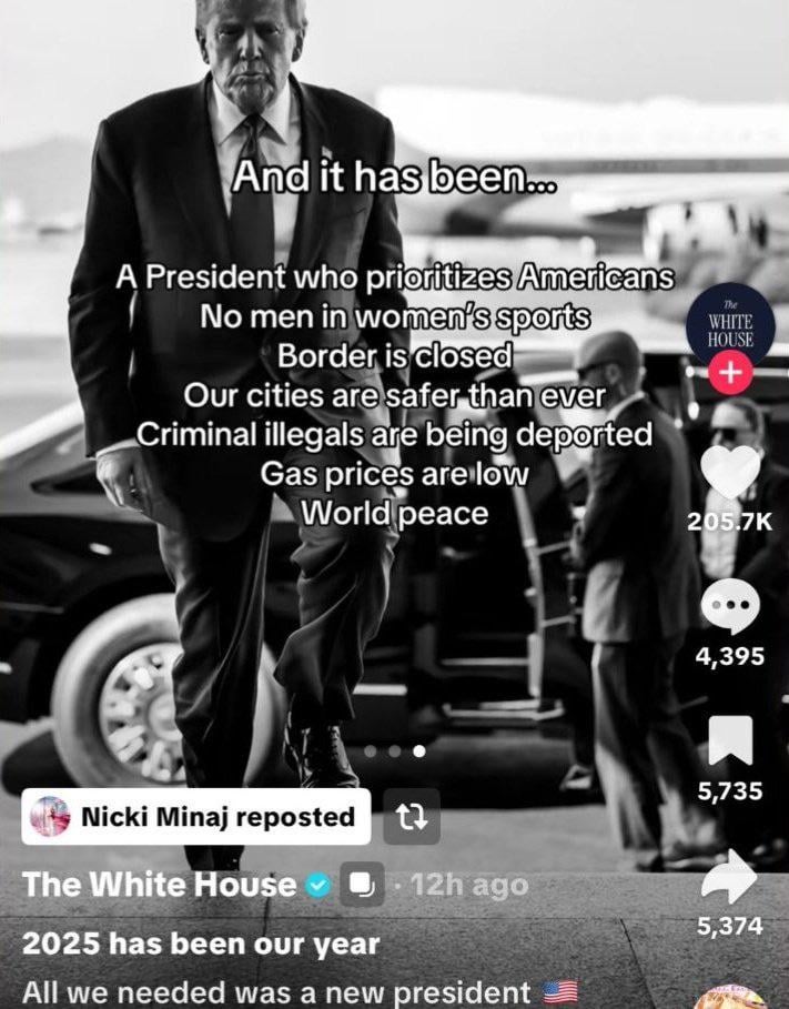 Nicki Minaj reposts the White House’s TikTok about what Donald Trump had did for the USA